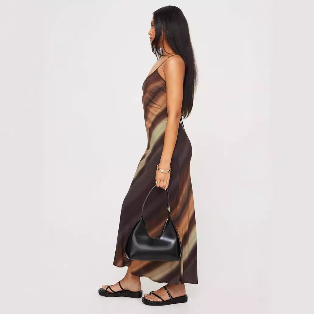 Shamsey- Damen Abendkleid: Farbverlauf, Spaghettiträger, Glamourös