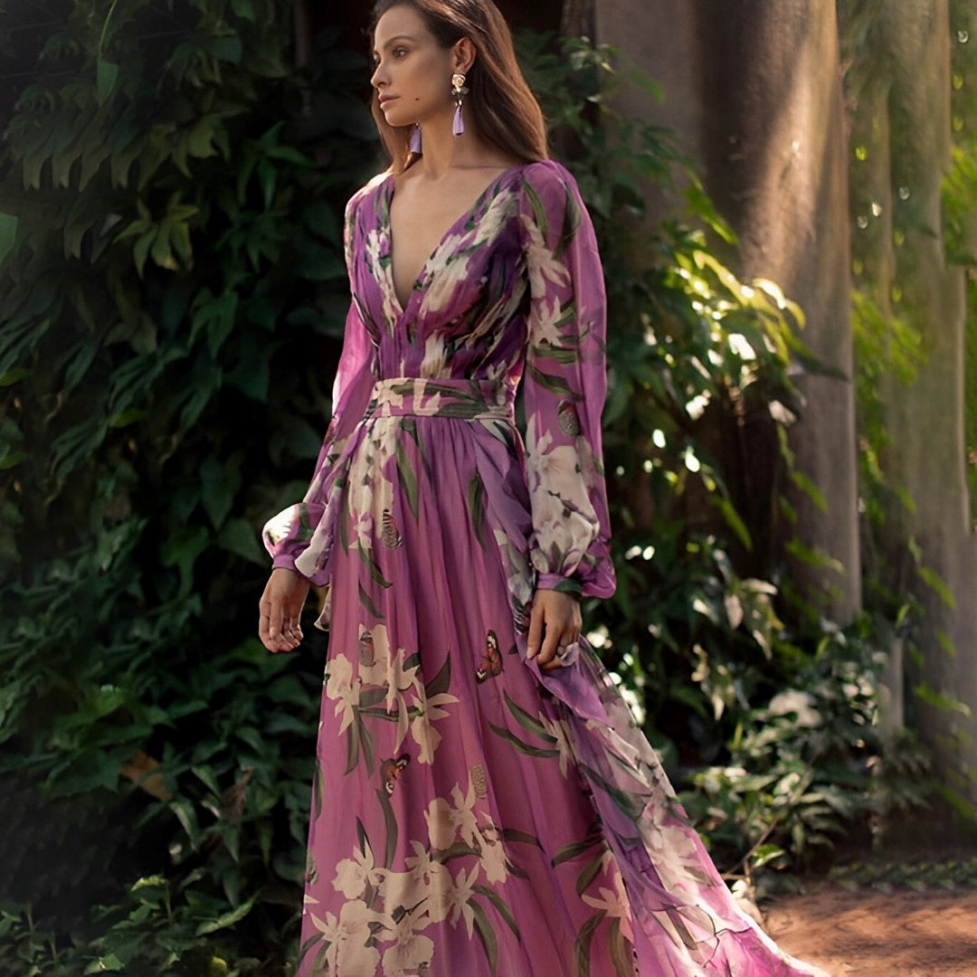 Theia - Blumen Chiffon Kleid Leicht Fließend