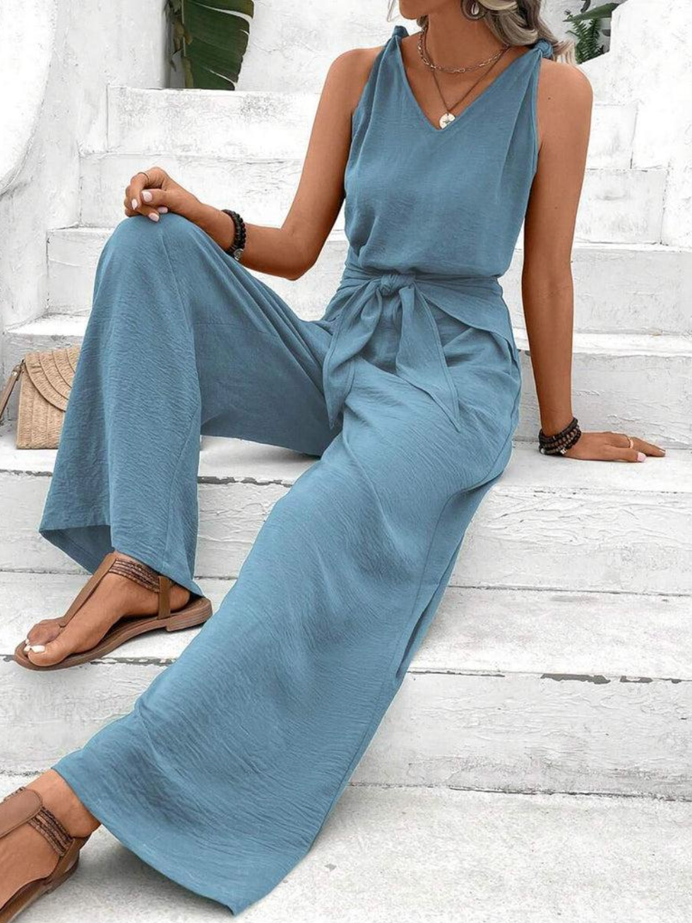 Analie - Fließender Overall Blau Bequem