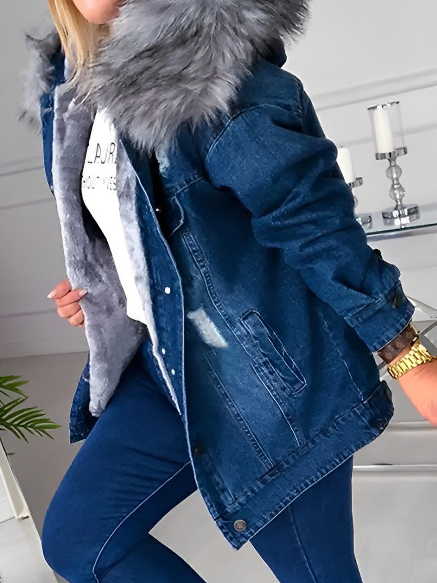 Laurel Jeansjacke mit luxuriösem Pelzbesatz