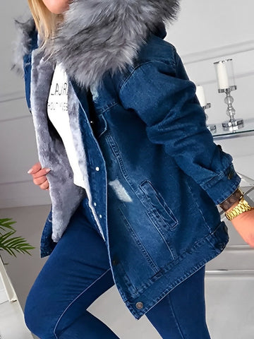 Laurel Jeansjacke mit luxuriösem Pelzbesatz