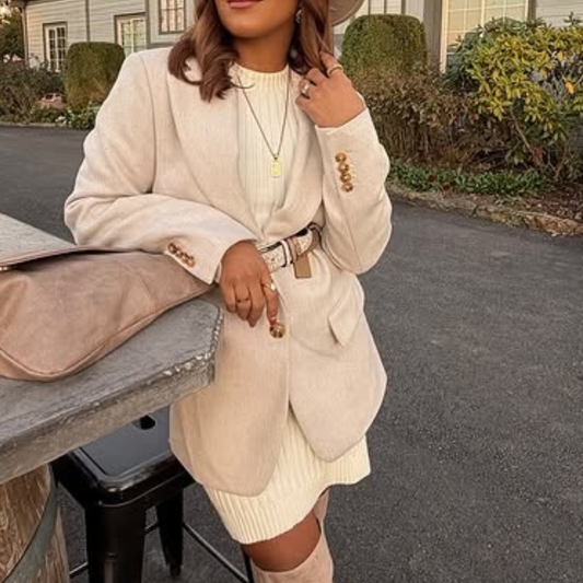 Beiger Taillierter Blazer mit Gürtel