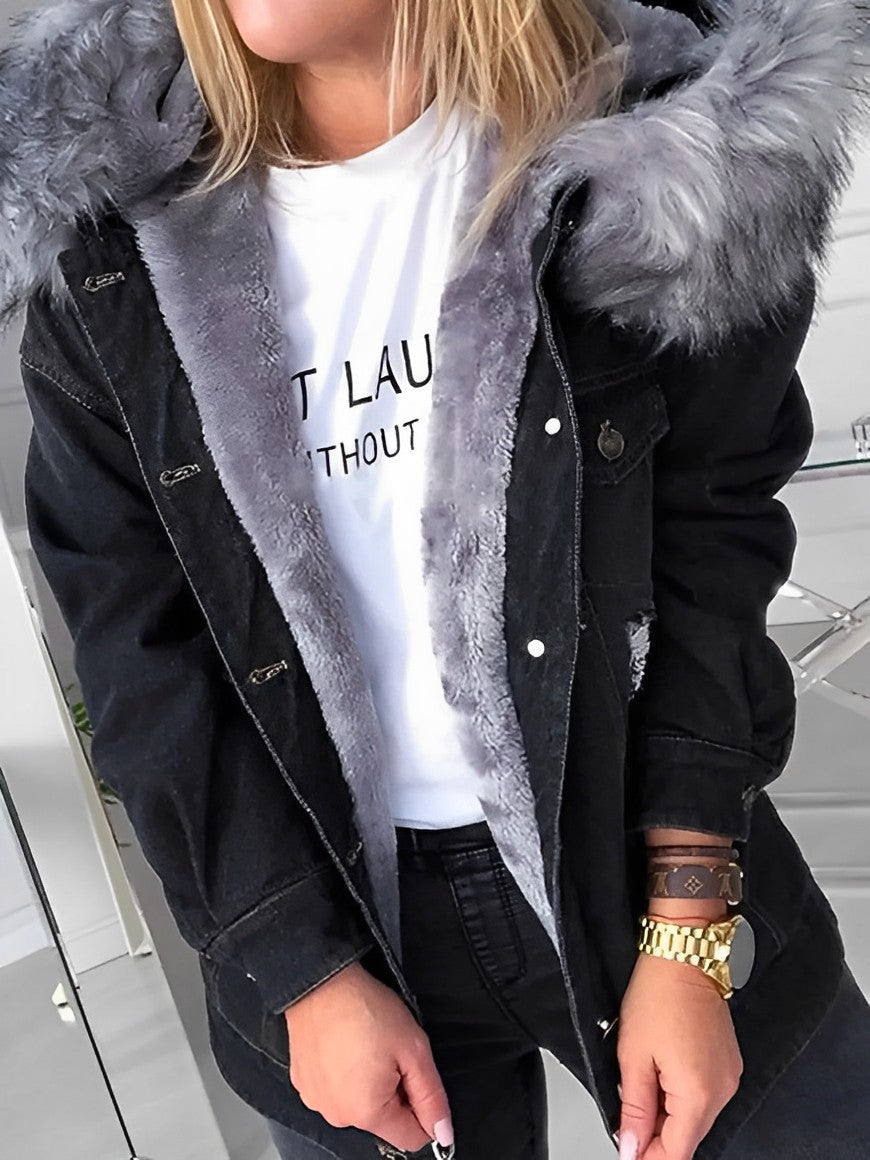 Laurel Jeansjacke mit luxuriösem Pelzbesatz