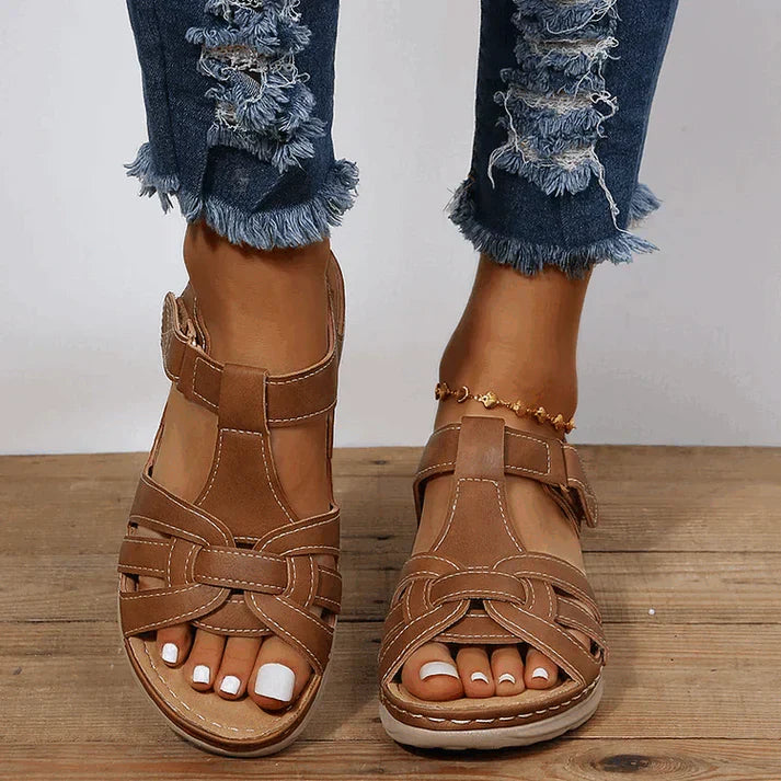 Jenna - Vintage-Sandalen aus echtem Leder mit orthopädischer Sohle