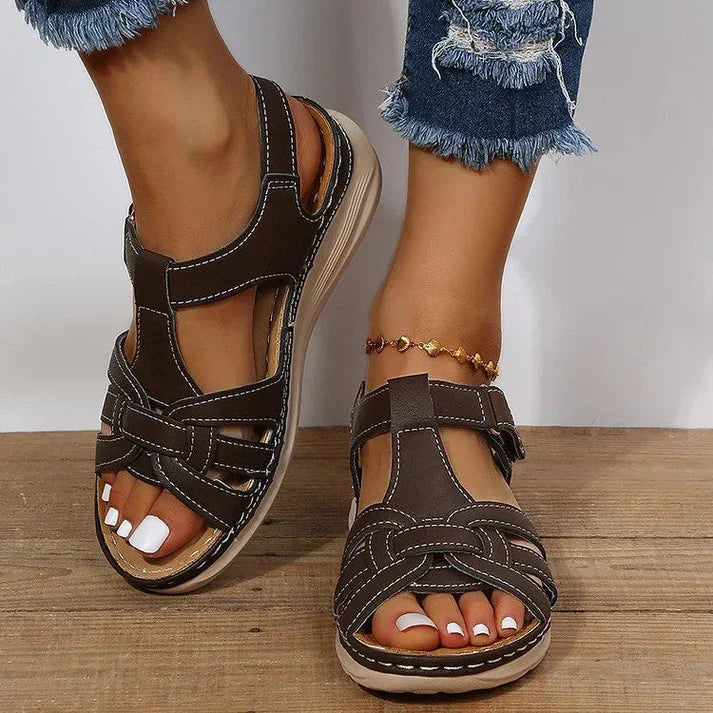 Jenna - Vintage-Sandalen aus echtem Leder mit orthopädischer Sohle