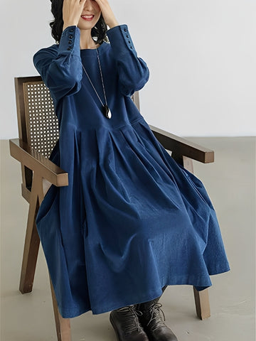 Shyanne - Bequemes, weit geschnittenes Cordkleid mit Taschen für Damen