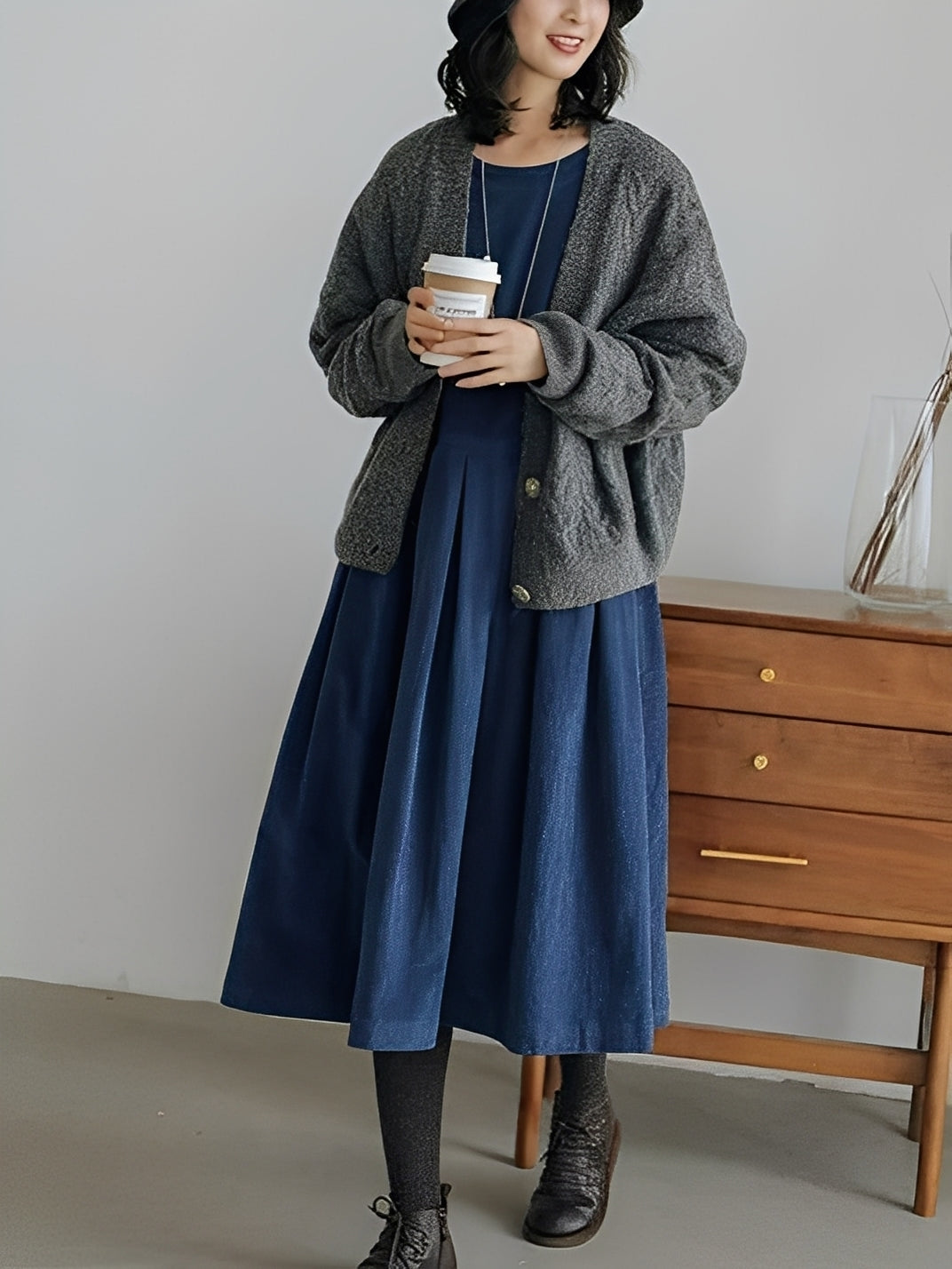 Shyanne - Bequemes, weit geschnittenes Cordkleid mit Taschen für Damen
