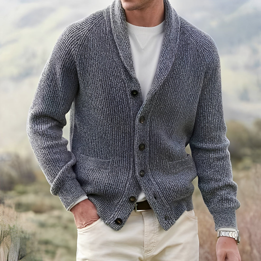 Jerold - Vintage-Cardigan mit breitem Revers für Männer