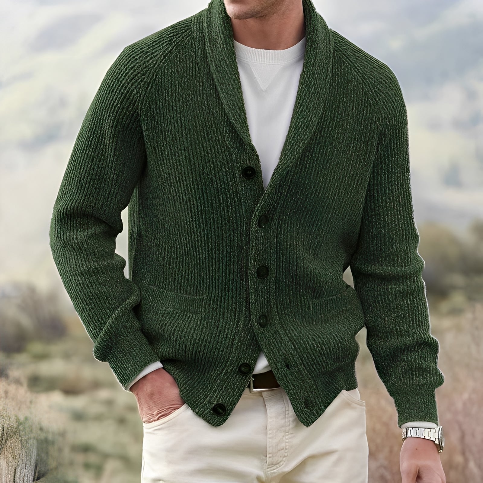 Micheal - Klassische Strickjacke mit breitem Kragen für Herren