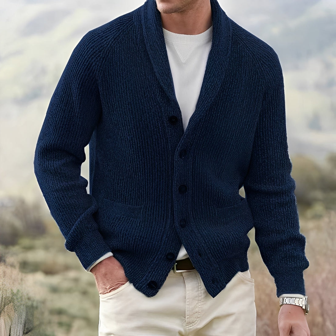 Micheal - Klassische Strickjacke mit breitem Kragen für Herren