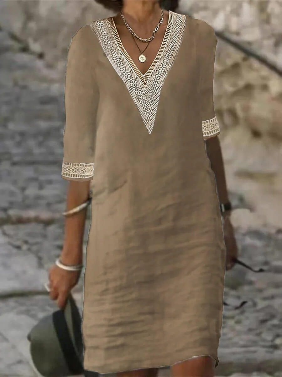 Ayla - Vielseitiges Baumwolle-Leinen-Kleid mit V-Ausschnitt