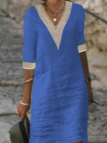 Ayla - Vielseitiges Baumwolle-Leinen-Kleid mit V-Ausschnitt