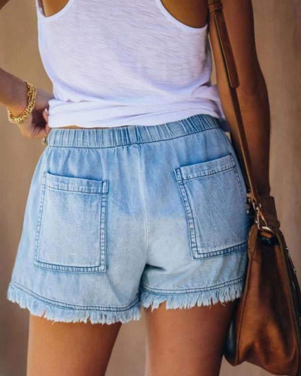 Gabriela - Einfarbige Denim-Shorts mit Kordelzug