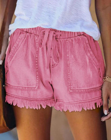 Viviana - Einfarbige Denim-Shorts mit Kordelzug