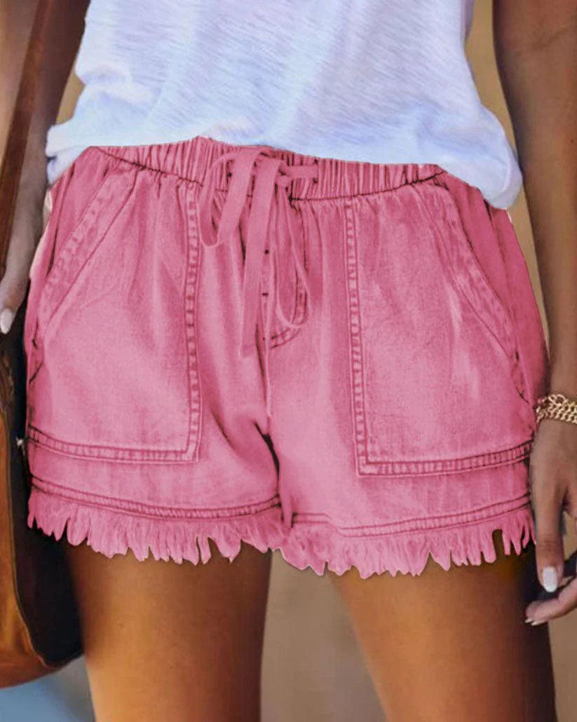 Gabriela - Einfarbige Denim-Shorts mit Kordelzug