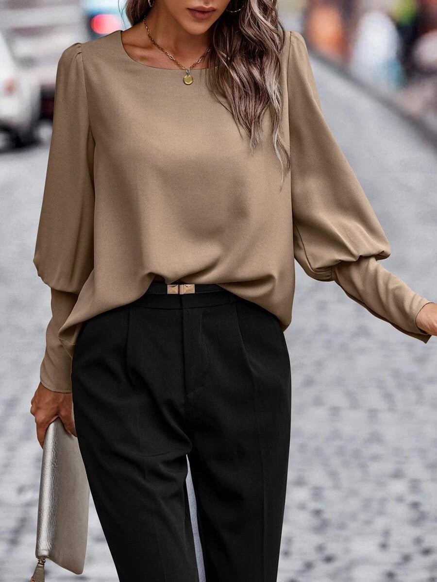 Britta - Langärmeliges Bluse - Langarmshirt - Bluse - Apricot - Müller Mode
