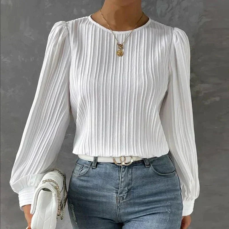 Carina - Bluse mit Streifen - Bluse mit Rundhalsausschnitt - Bluse - Rot - Müller Mode