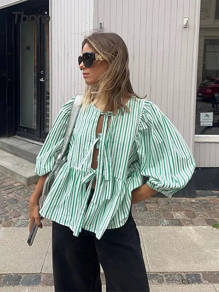 Jensen - Modische Bluse mit Puffärmeln und Bindeband