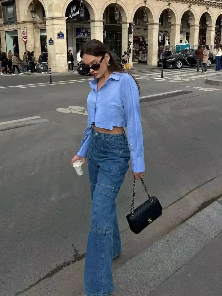 Kaleen - Langärmliges Hemd - Gekürzter Schnitt - Bluse - Blau - Müller Mode