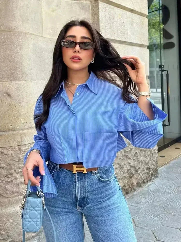 Kaleen - Langärmliges Hemd - Gekürzter Schnitt - Bluse - Blau - Müller Mode