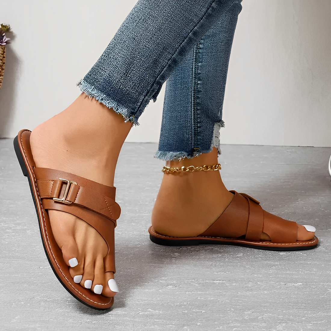 Dena - Flache orthopädische Ledersandalen für Damen