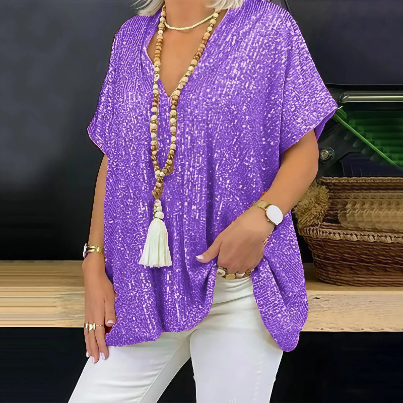 Paola - Pailletten-T-Shirt mit V-Ausschnitt