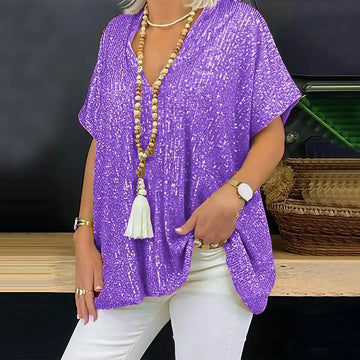Paola - Pailletten-T-Shirt mit V-Ausschnitt